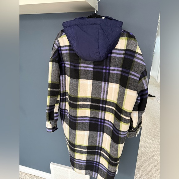 Zara Plaid Button-Up Shacket Removable Hood - Picture 6 of 6